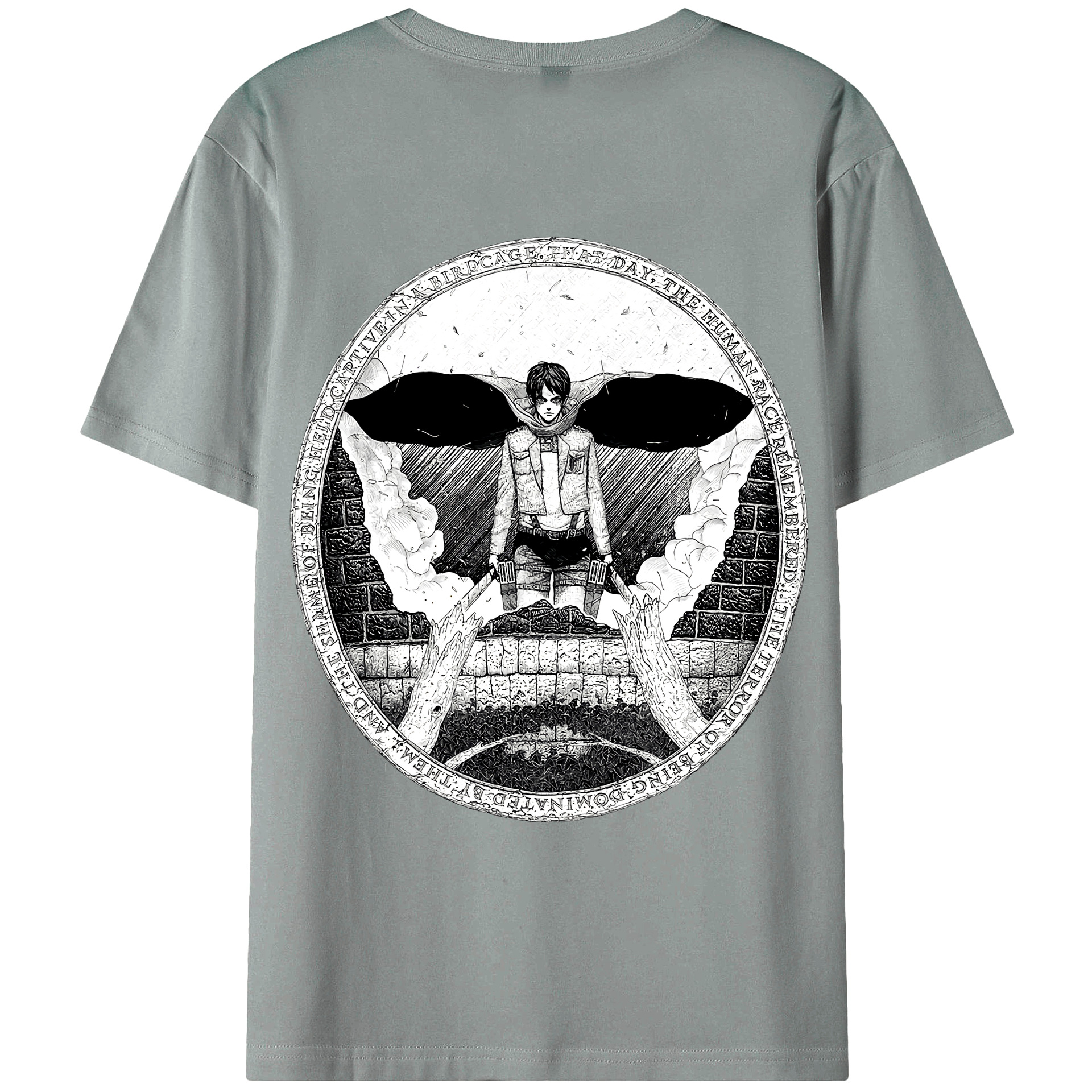 （画像用） 進撃の巨人 エレン･イェーガー Attack on Titan Eren Jäger 綿100％ メンズ半袖Tシャツ（バックプリント） 通気性